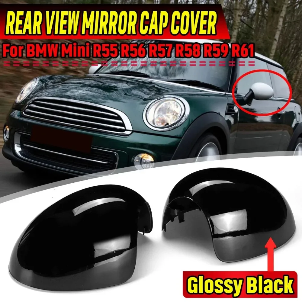 For Mini R55 R56 R57 R58 R59 R60 R61 Replacement Rearview Side Mirror Covers Cap Gloss Black 1 Pair Car Mirror Shell Case Trim