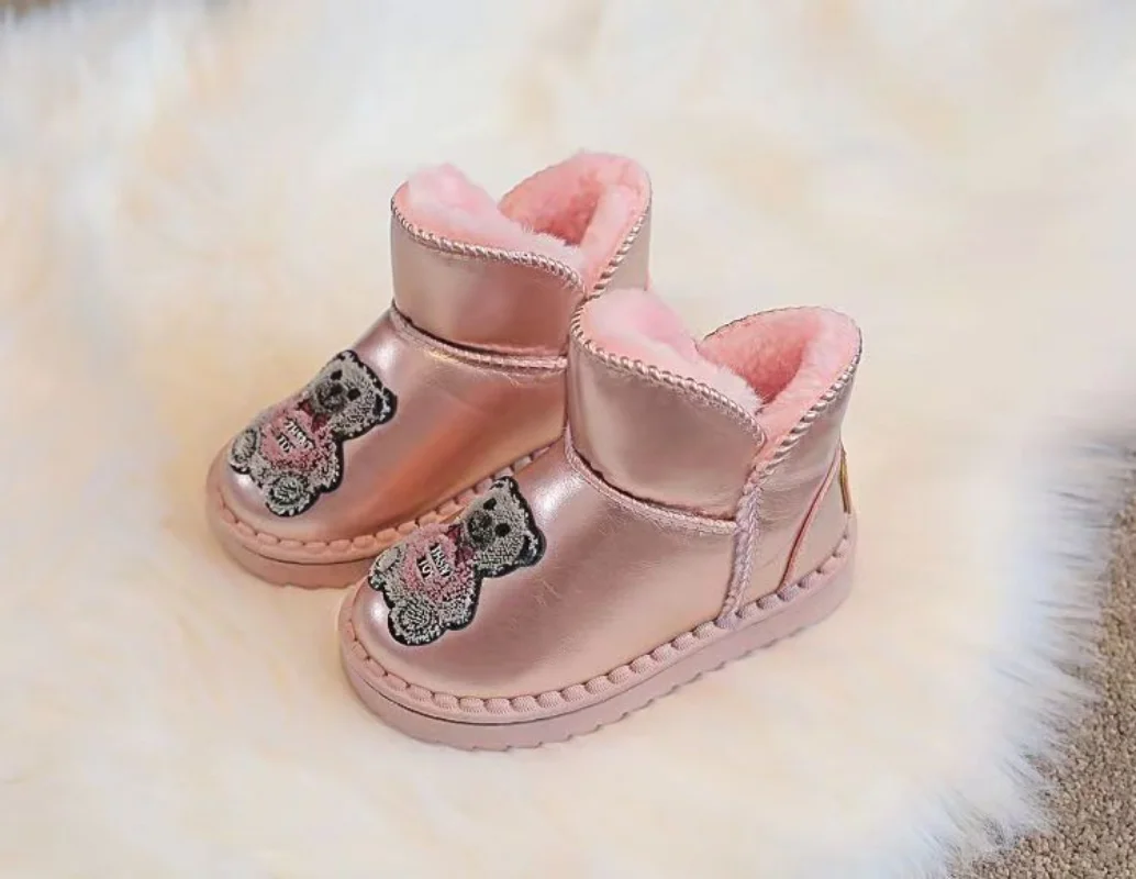 Cartoon Cute Bear Boy Plus Velvet Thick Snow Boots 2022 Winter New Warm Girl Short Boots Kids Toddler Cotton Shoes Baby Boots