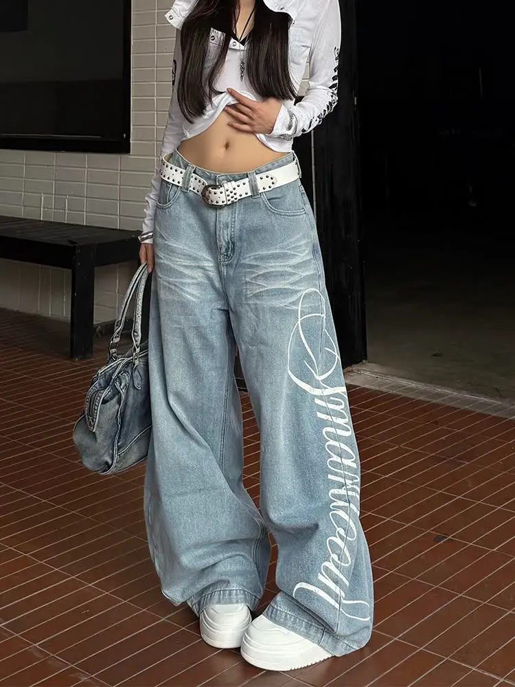 

Autumn Women Y2k Baggy Blue Jeans Japanese 2000s Style Boyfriend Jean Pants Vintage Harajuku Embroidery Denim Trousers Clothes