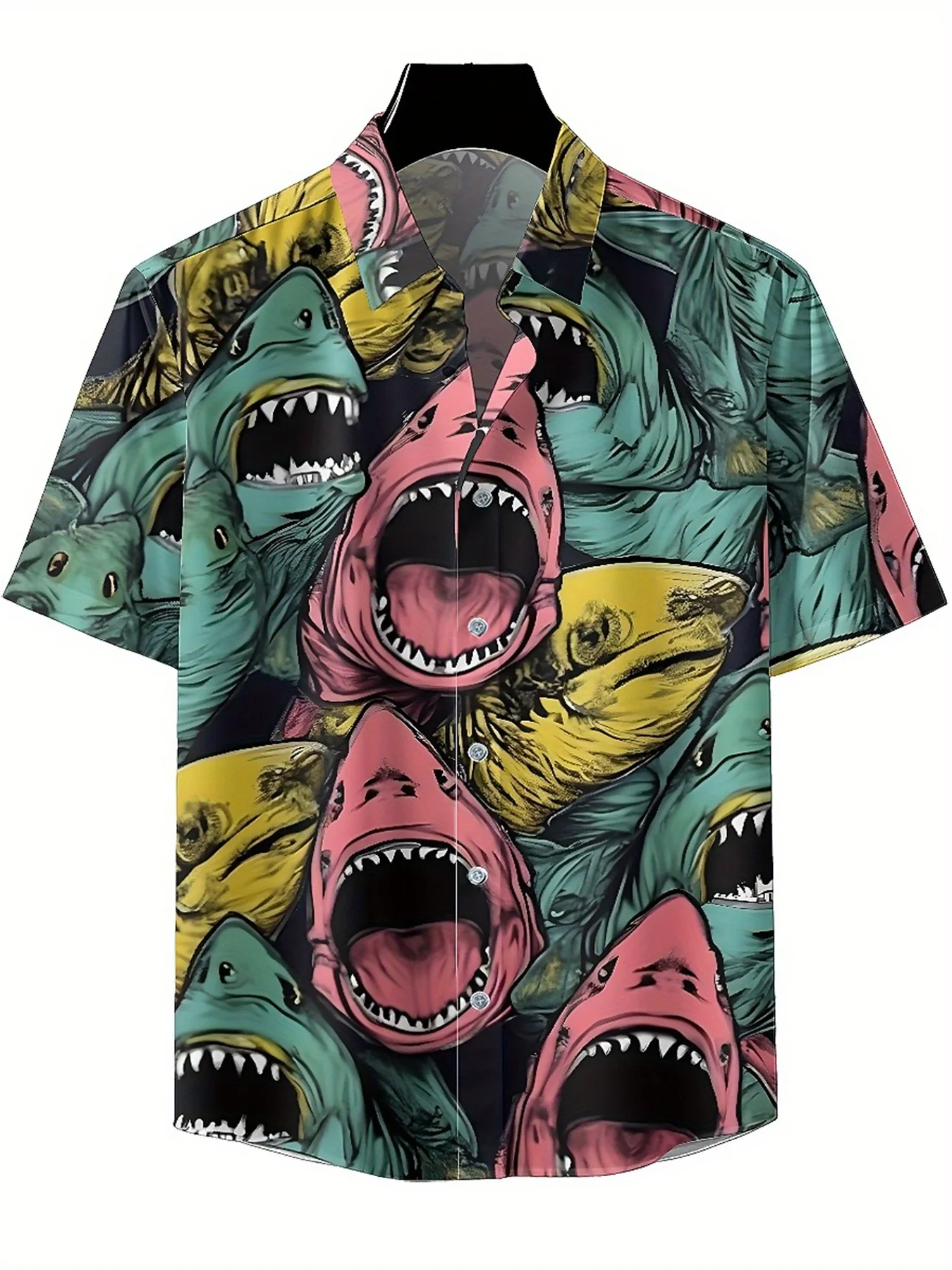Men's Plus Size Hawaiian Shirts Shark Roar pattern, Summer Casual Tops, Suitable for Outdoor and Party, Streetwear