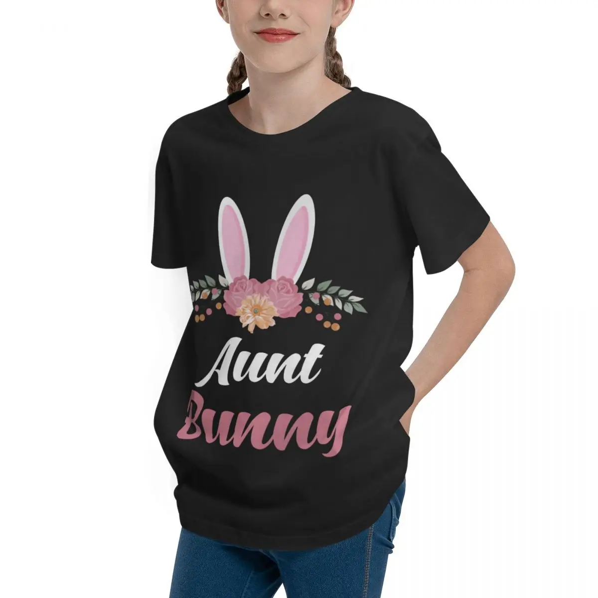 Easter Bunny Easter Bunny Aunt Unisex Shawl Colla Teeanger Basic Short Sleeve T-Shirt Round neck Tees Graphic Graphic