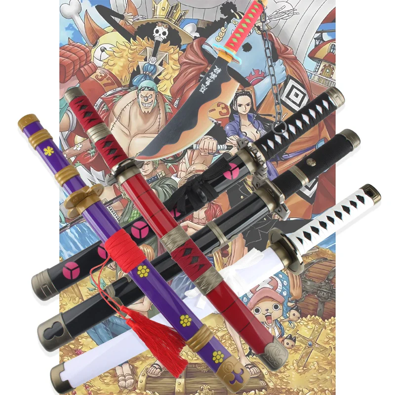 3 pezzi Anime Cosplay spade di legno 60CM/23.6 pollici Zoro Katana Cosplay spada di legno Enma viola modello originale