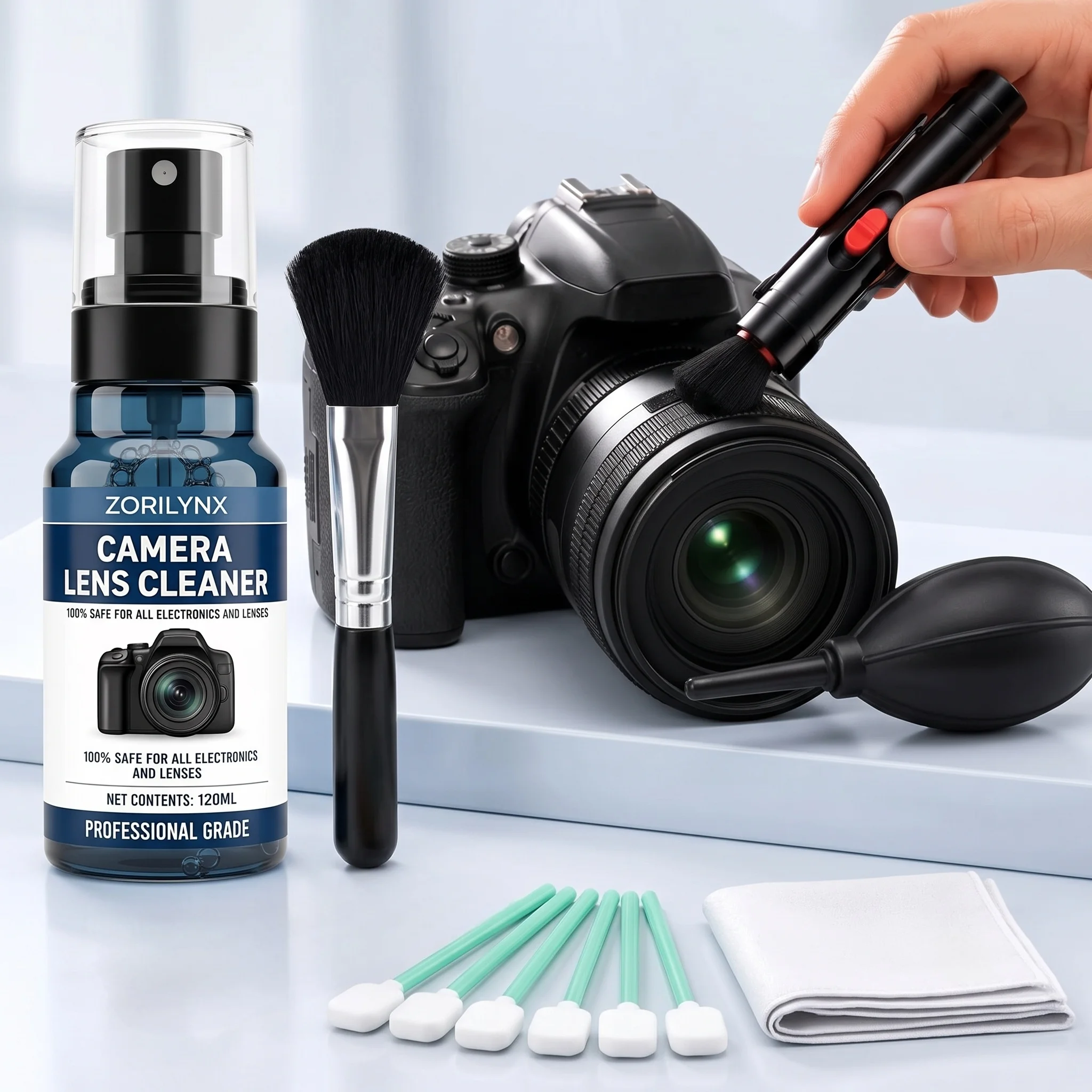 Kit de nettoyage professionnel pour objectifs d'appareil photo : souffleur d'air anti-rayures et chiffon en microfibre pour appareils photo reflex numériques, capteurs et écrans d'ordinateurs. Portable et sûr