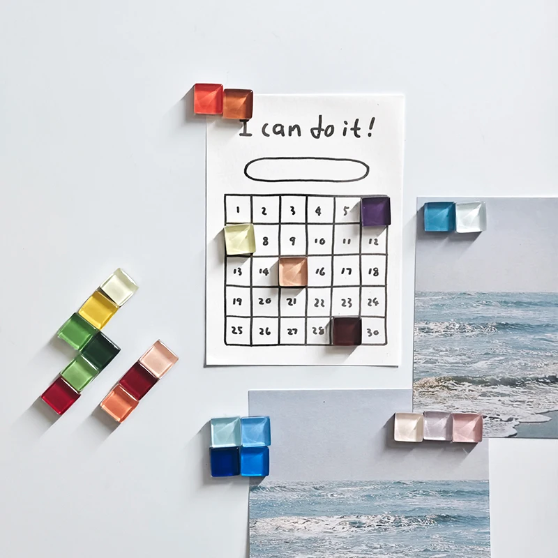 24pcs Sets Mini Glass Mosaic Fridge Magnets 1cm Colored Refrigerator Magnet Set Cute Small Square Mosaic Tile Kitchen Decor