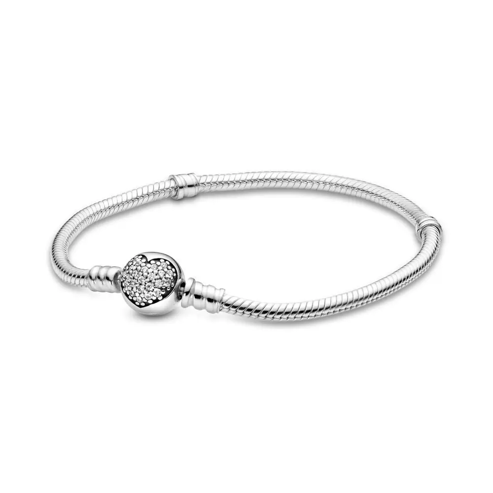 Hete Verkoop 100% 925 Sterling Zilver Origineel Glanzend Zirkoon Hart Luxe Slangenbot Armband Vrouwen Charme Diy Sieraden Prachtig Cadeau