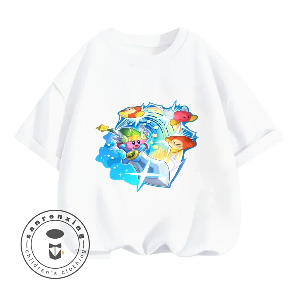

Футболка из 100% хлопка с принтом Кирби Аватар, повседневные короткие топы Kawaii для мальчиков, футболки в стиле аниме Y2k, цельная детская одежда для девочек