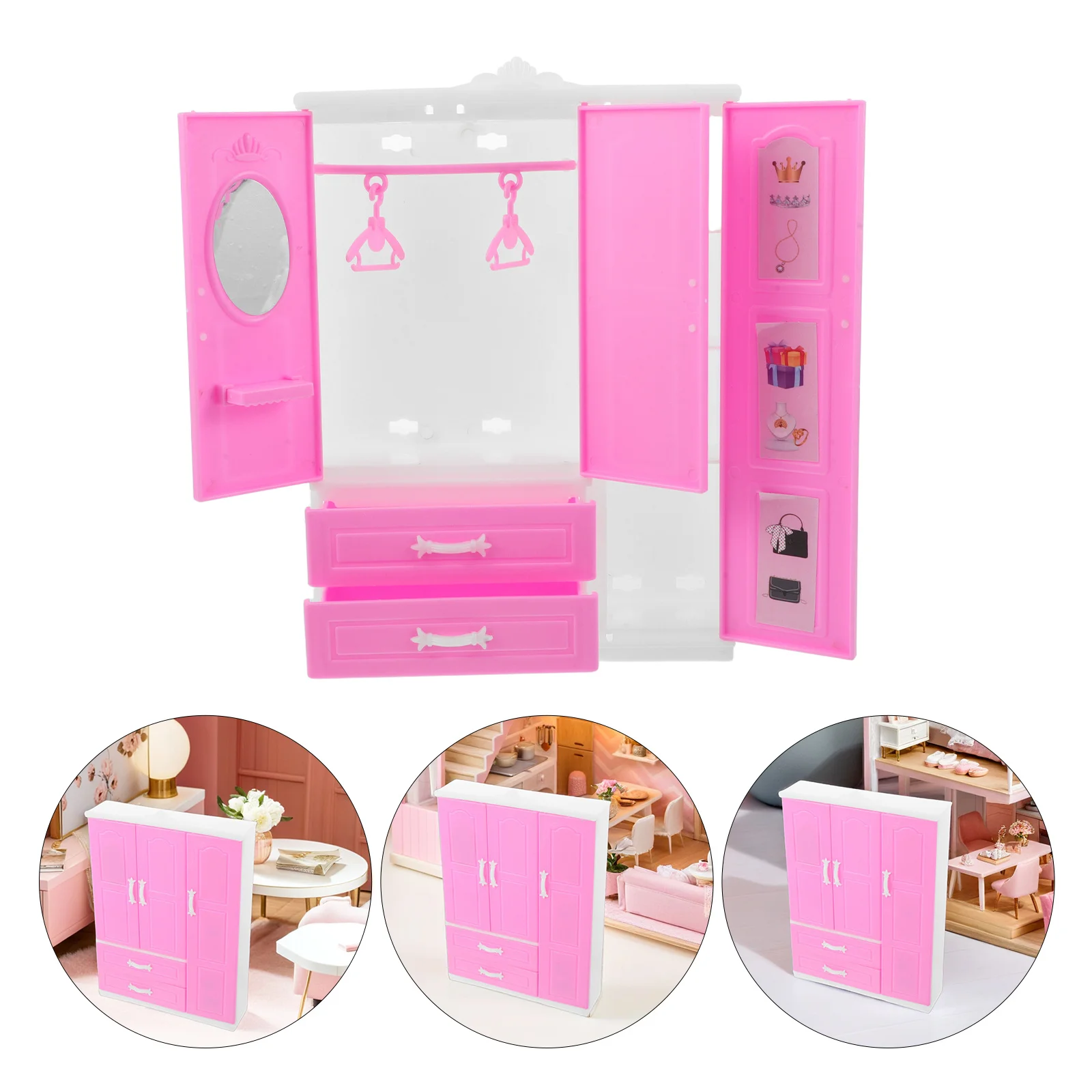 

Compact Miniature Wardrobe Closet Princess Style Multiple Compartments for Dollhouse Accessories Durable and Resistant to Wear