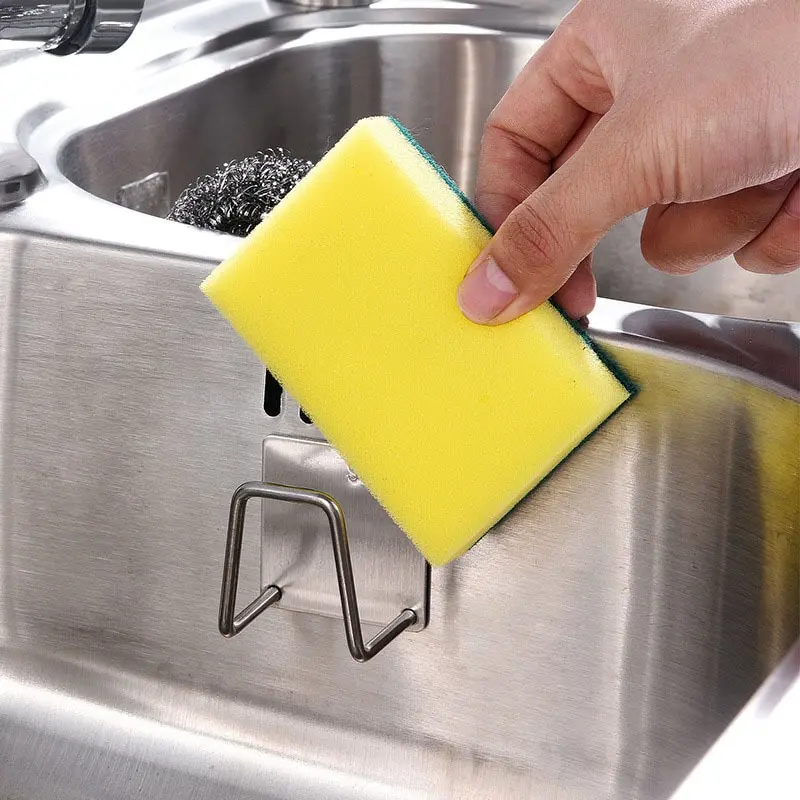 1pc Sink Sponge Holder For Kitchen Slivery Stainless Steel Household Water Channel Dishcloth Rag Storage Rack