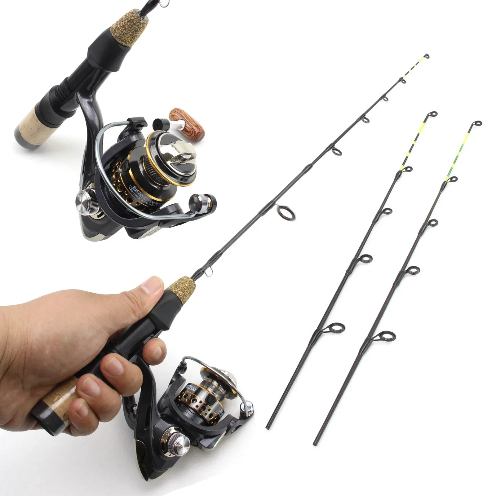 60cm Ice Fishing Rod With Reel Portable Light Folded Pole Carbon Fiber River Shrimp Fishing Pole Winter Fishing Tackle Set