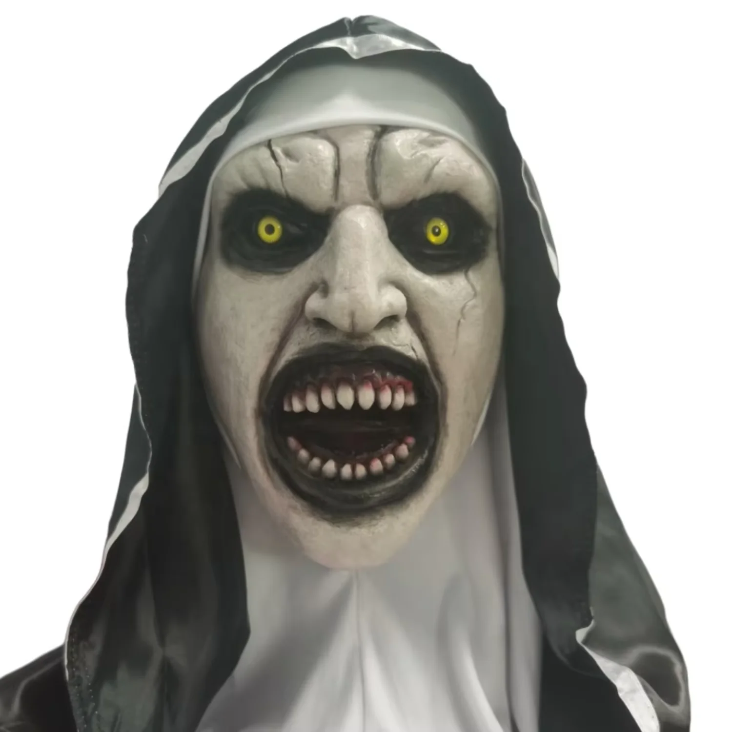 

Halloween Scary Mask Nun Conjuring Costume Horror Latex Mask with Scarf Adult Woman Creepy Horror Costumes Halloween Props