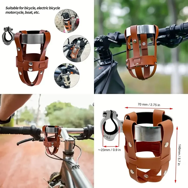 Adjustable Universal Water Bottle Holder for Outdoor Leather Bicycle Electric Car Milk Tea Beverage Kettle