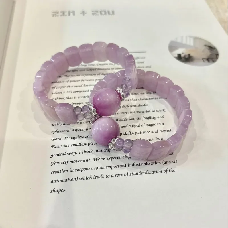 Natural Purple Lithium Hui Hand Bracelet No Matter Bracelet Women's Premium Sense ins Big Millimeter Crystal Bracelet