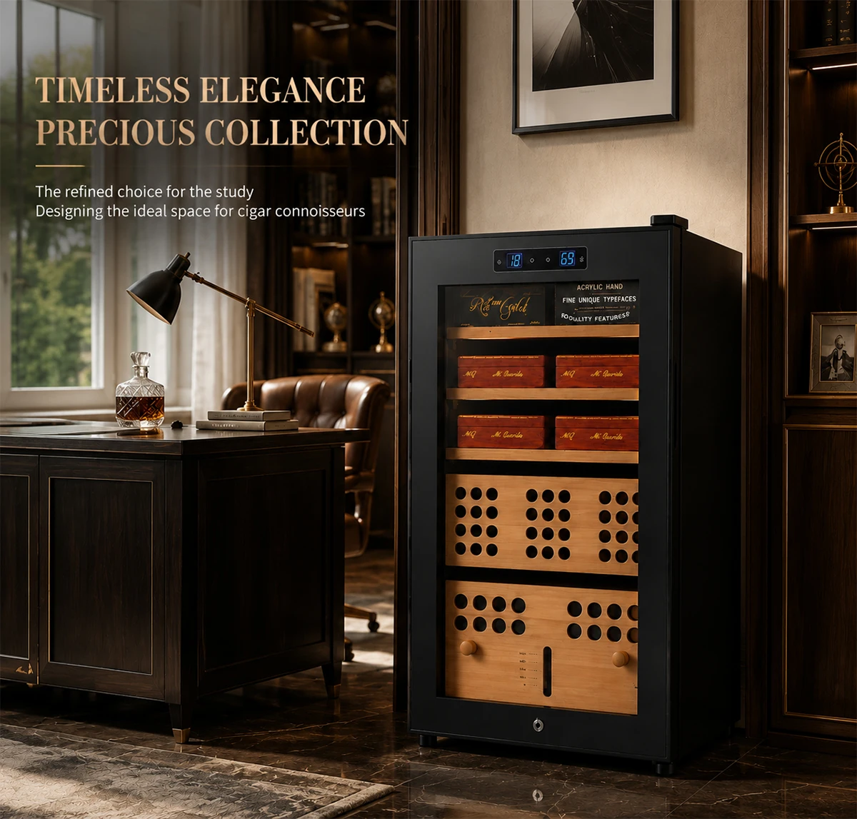 High-End Modern 70L Cigar Humidor Cabinet, Spanish Cedar Standing Storage Box With Lacquer Finish, Elegant Wooden Container
