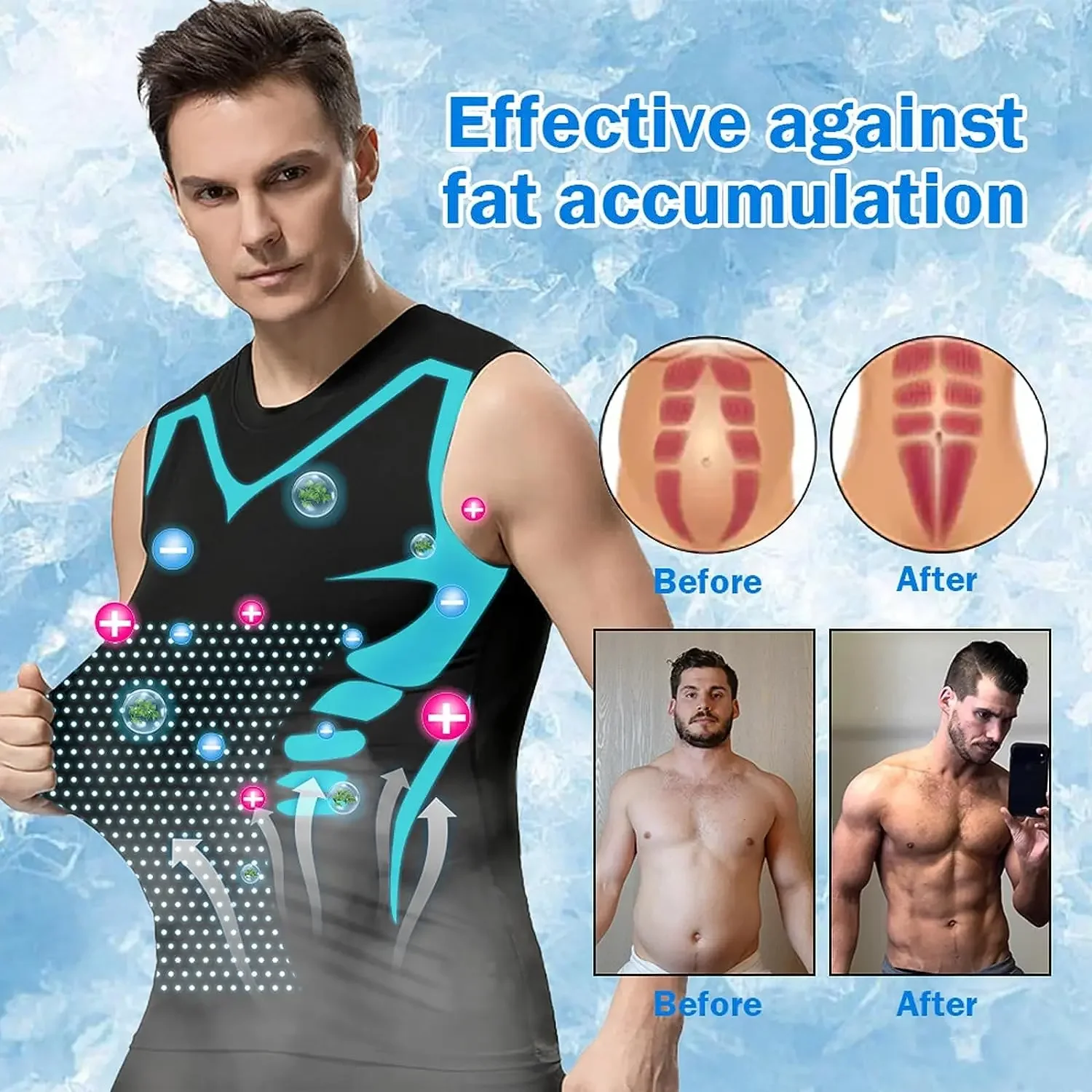 Ropa moldeadora de verano para hombre, chaleco moldeador iónico, camisa sin mangas, camisas de compresión ajustadas, camiseta sin mangas, moldeador de cuerpo, chaleco de seda de hielo transpirable
