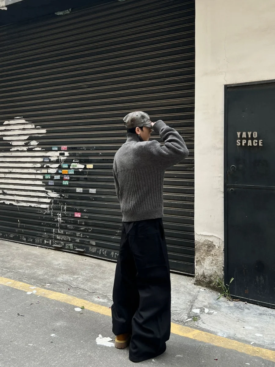 

Thiened High Collar Zipper Cardigan Sweater Youth Casual Long Sve Knitted Outerwear for Men And Women Winter Warm Coat