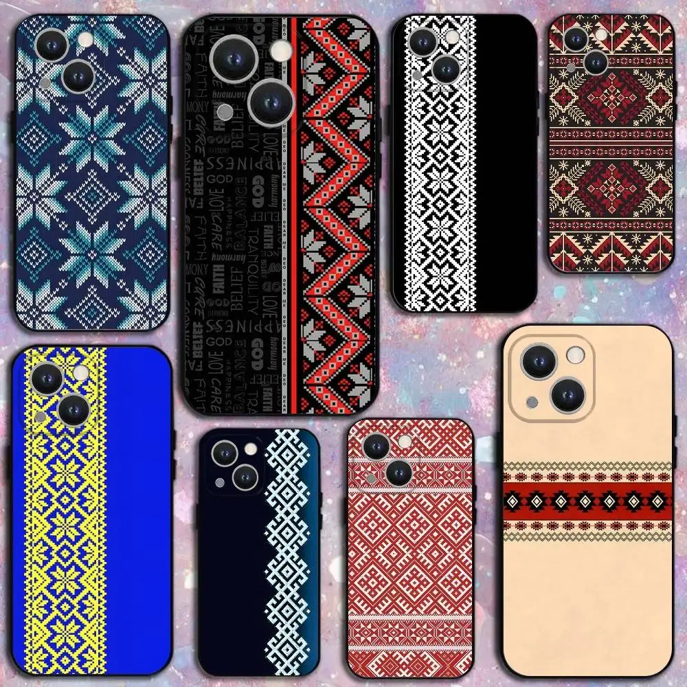 

U-Ukraine Ornaments P-Pattern Phone Case For iPhone 17,16,15,14,13,12 Plus,Pro Max,XS,X,XR,SE,Mini,8,7,Soft Silicone Black Cover