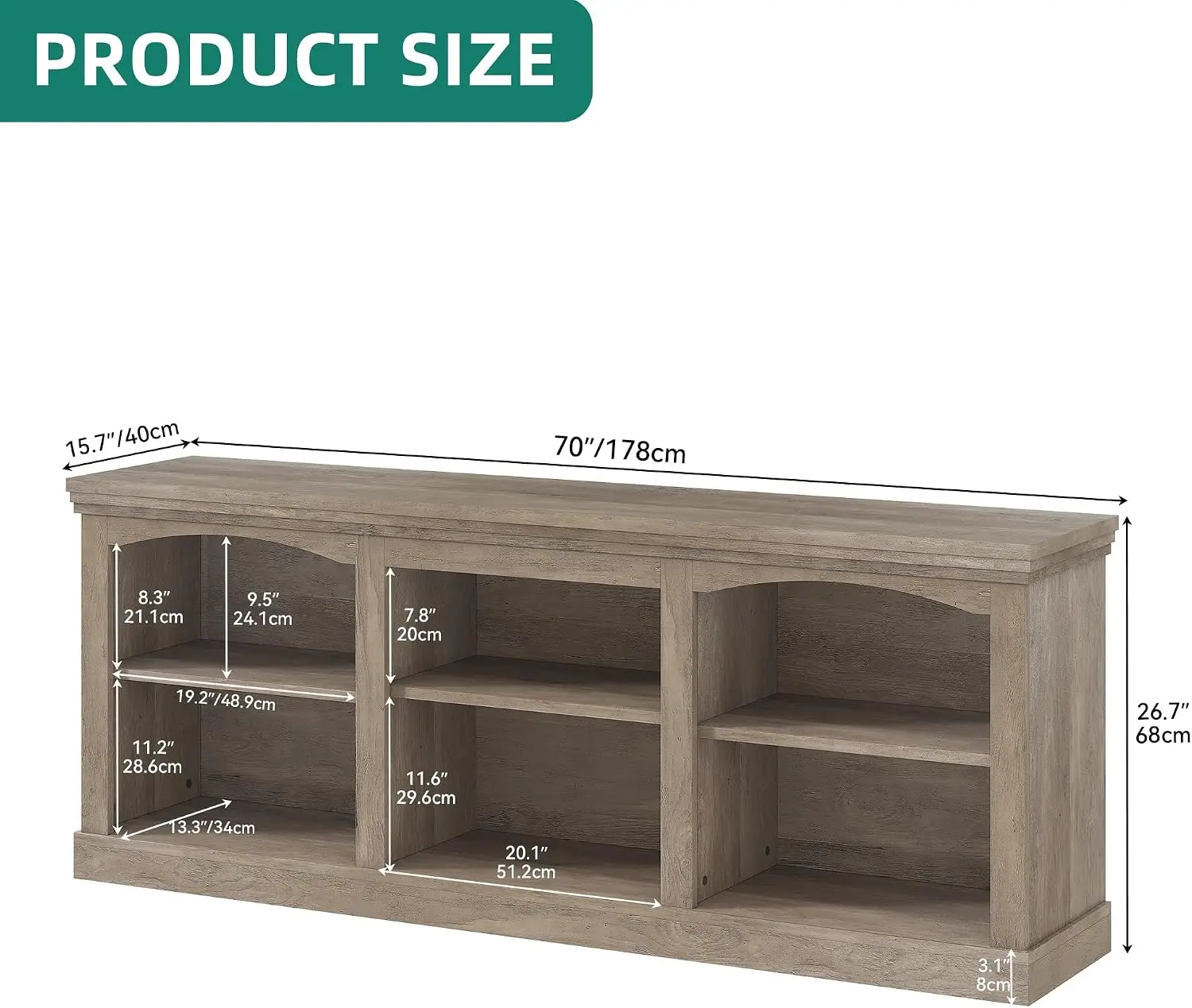 Farmhouse TV Stand with Adjustable Shelf, Living Room, Washed Grey | Entertainment Center with Adjustable Shelf, for 75-80 Inch