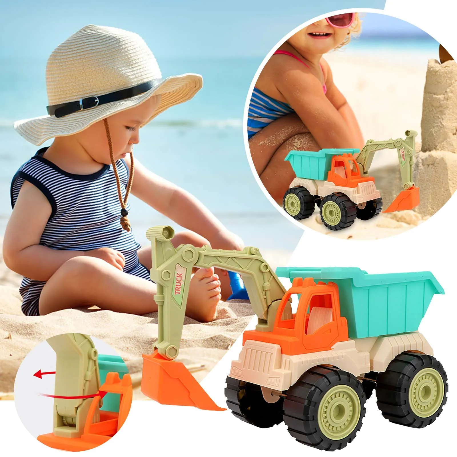 Children's Simulation Excavator Engineering Vehicle Toy Beach Toy Car Thickening Summer Water Play Car Pool Float for Adults