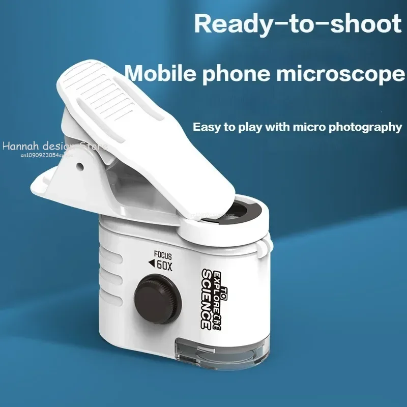 Universal Clip Microscope LED Jewelry Magnifying Glass Focusing Adjusted Pocket Microscope with Cell Phone Clip UV Light