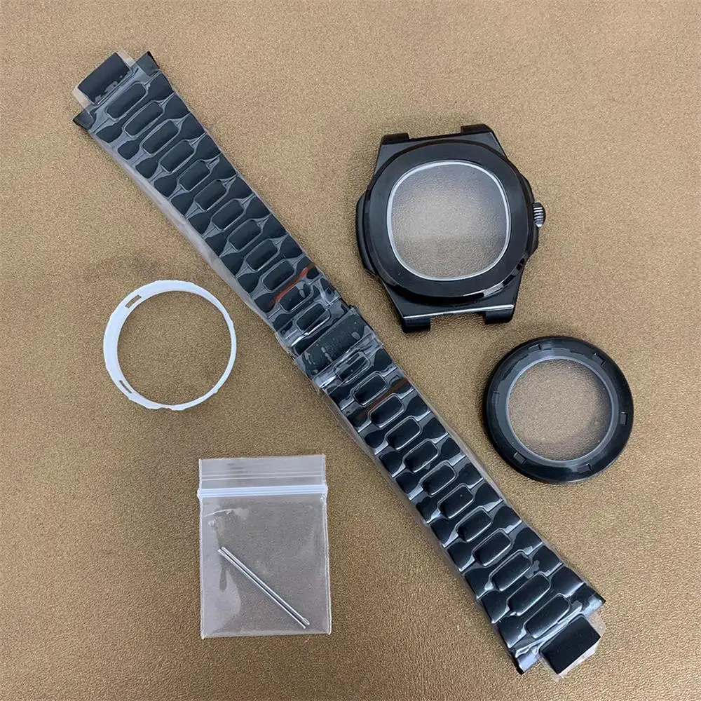 

41mm PVD Black Case Strap Band Dial Hands Watch Case for Nautilus NH35 NH36 Movement Mechanical Watch Accessories MOD Parts