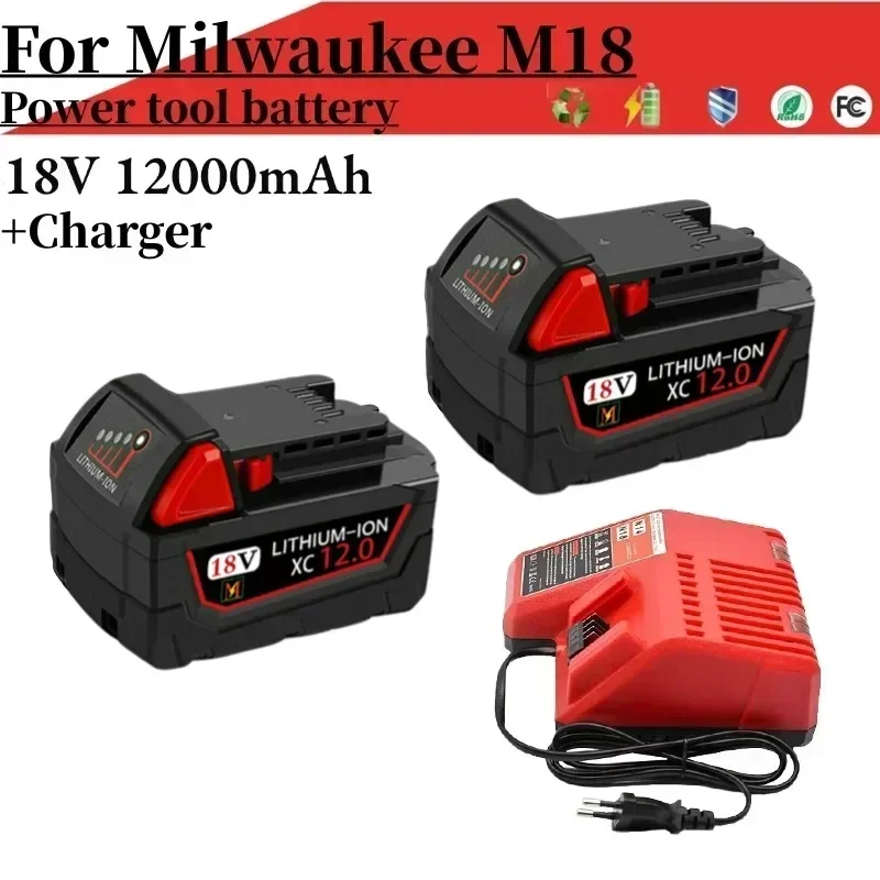 

NEW 18V 12.0Ah For Milwaukee Akku 18B6 18V XC Li-ion 48-11-1860 48-11-1852 48-11-1850 48-11-1840 48-11-1820 Batteries Ladegerät