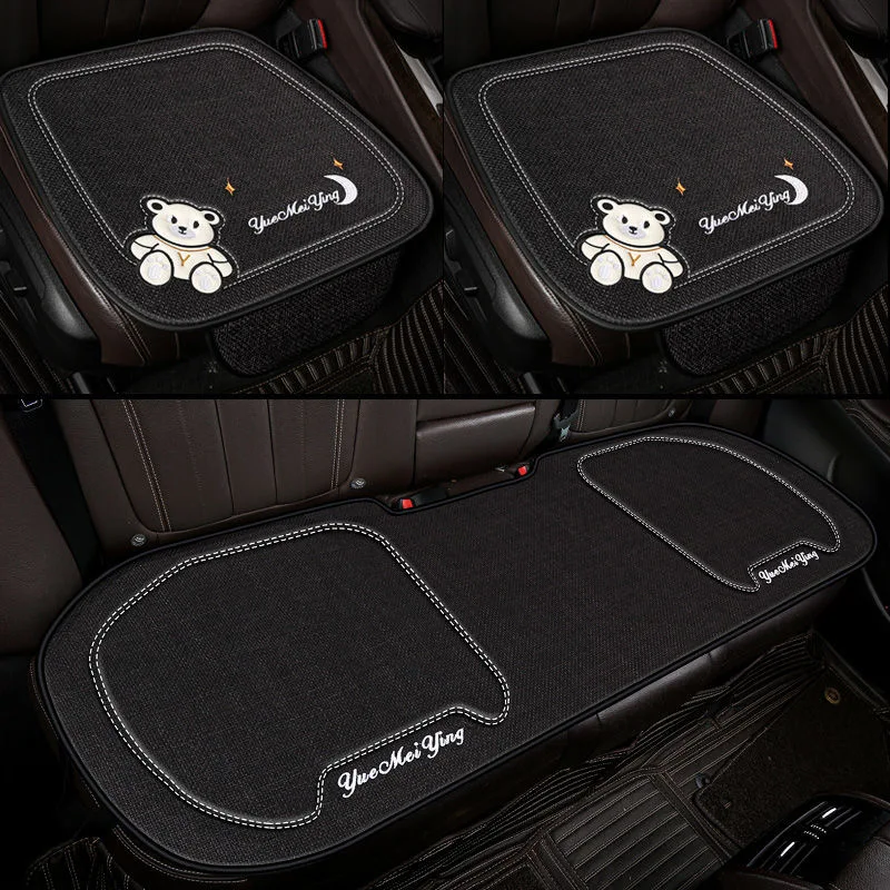 

Универсальная подушка для автомобильного сиденья, комплект из трех предметов, льняная дышащая летняя подушка, милый мультяшный дизайн, всесезонная удобная подушка для сиденья