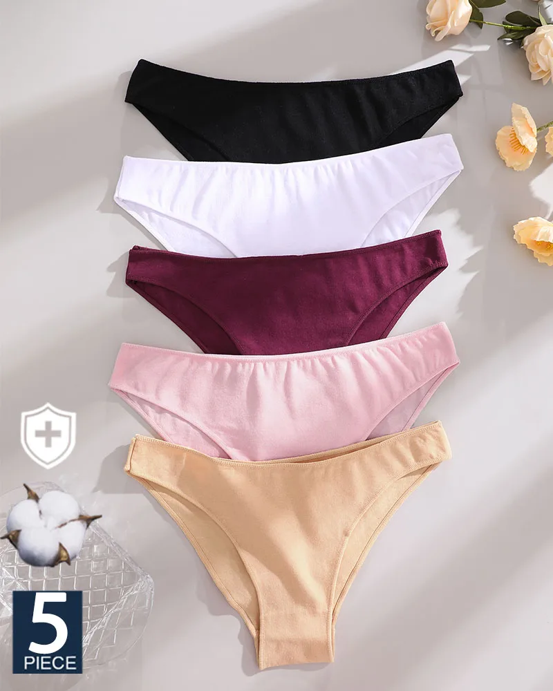FINETOO 5Pcs Frauen Baumwolle Weiche Höschen Midi Taille Pantys Dessous Femme Panty Briefs Frau Unterhose Sexy Unterwäsche für Mädchen