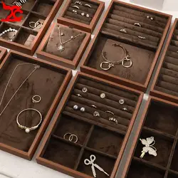 Brown Leather Jewelry Tray with Velvet Inside Watch Stand Necklace Ring Bracelet Storage Organizer Tray Earring Brooch Holder