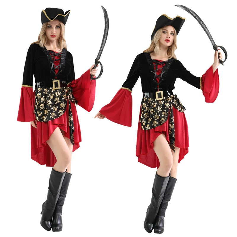 Woman Caribbean Pirate Costume Female Hat Party Cosplay Clothes Role-playing Dresses No Weapon