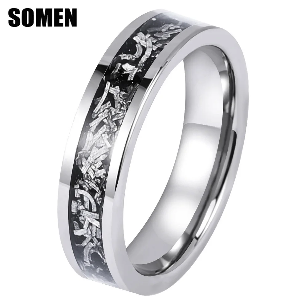 Somen 6mm Tungsten Carbide Ring For Men Women Meteorite Inlay Polished Wedding Band Engagement Rings Fashion Jewelry Comfort Fit