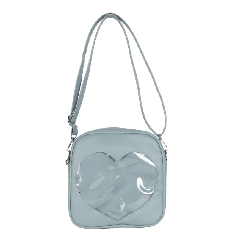 Clear Heart Student Shoulder Bag PU Crossbody Bag with Adjustable Strap