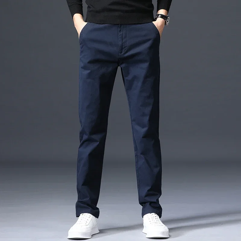 Spring Autumn Casual Pants Men Trousers Clothing Cotton Straight Regular Trousers For Men Korea Basic Black Khaki Blue 2023