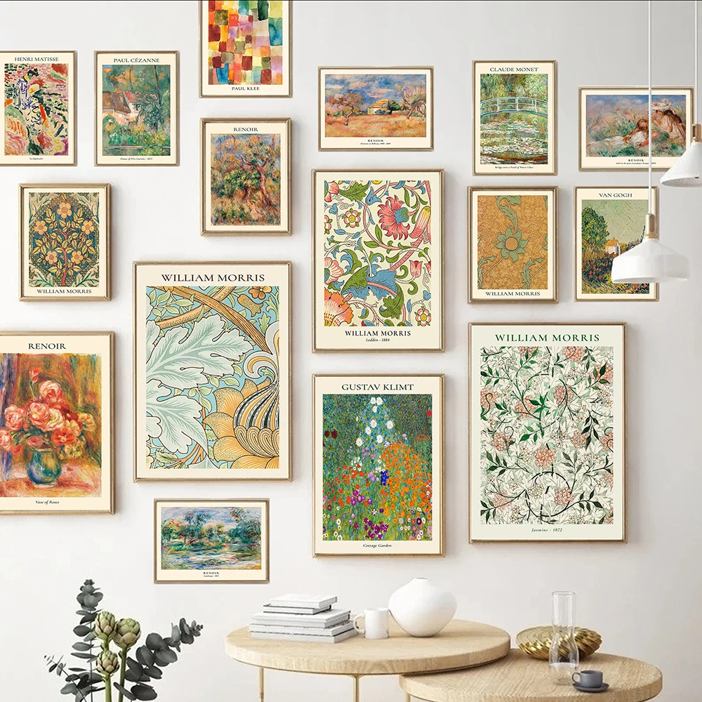 Green Retro Maximalist Gallery Wall Art Eclectic Prints Renoir Klimt Van Gogh Poster Flower Landscape Canvas Painting Home Decor