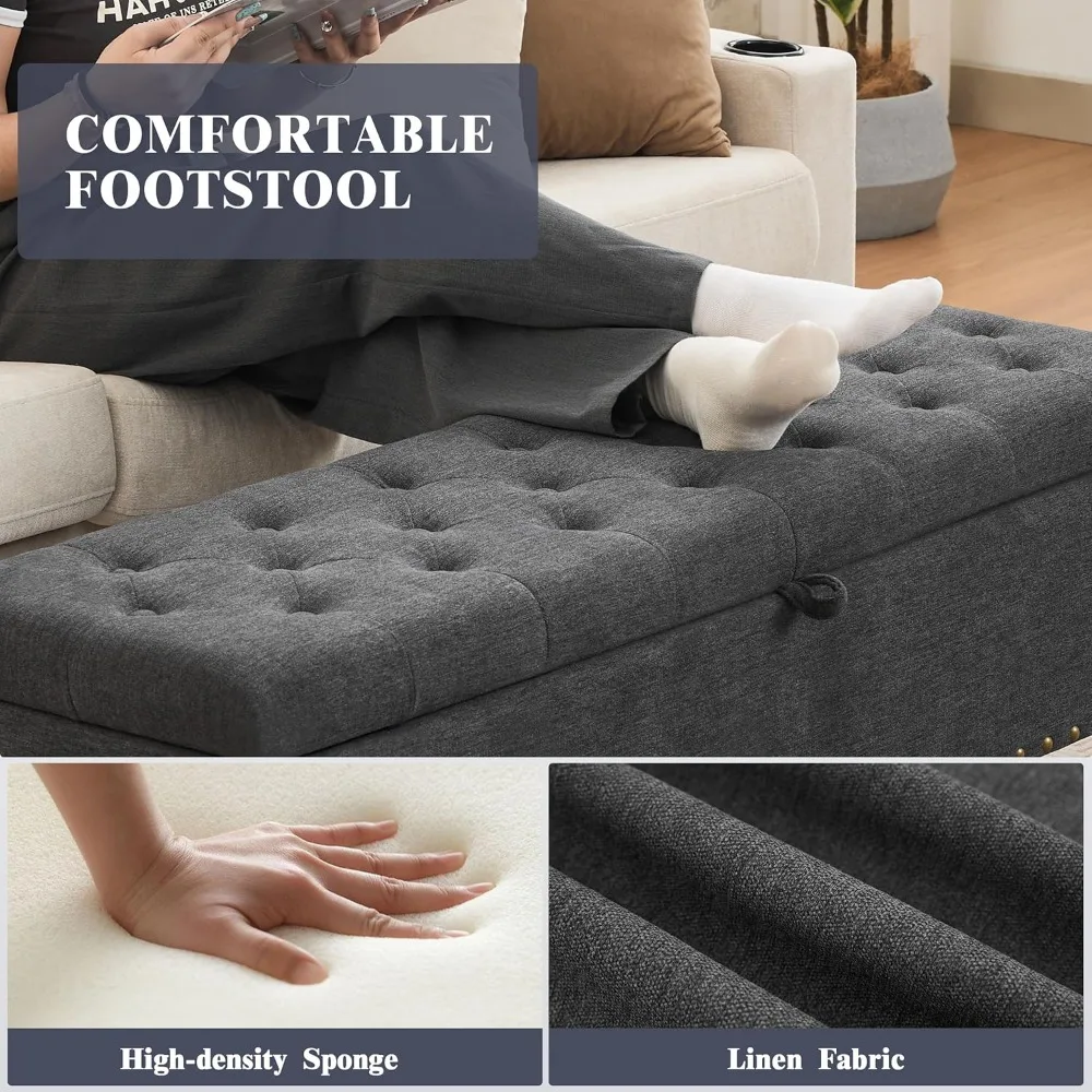 مقعد عثماني كبير للتخزين مع مفصلات أمان، سعة 330 رطلاً #4