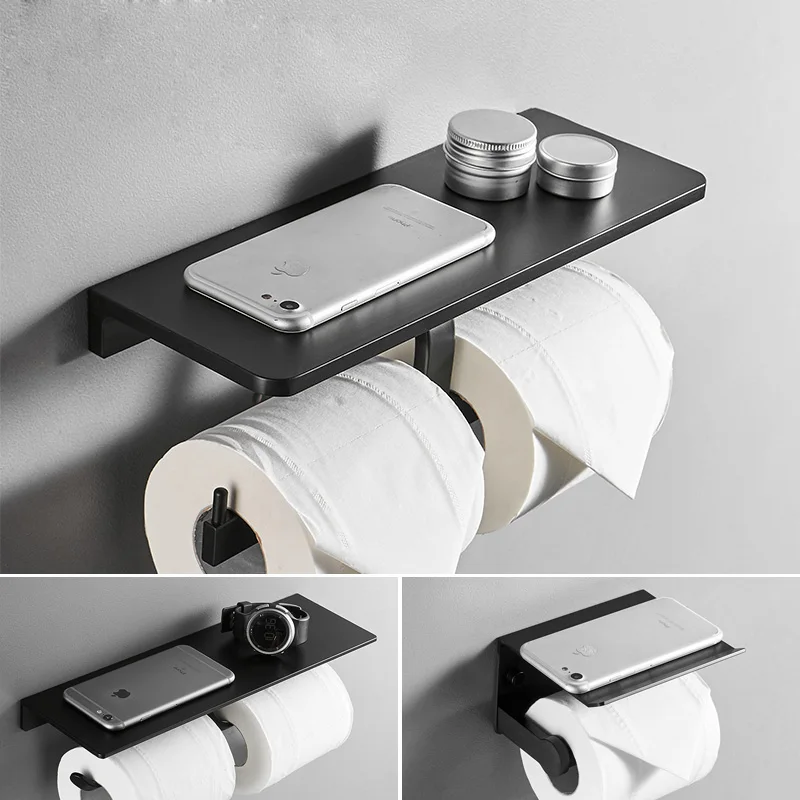 

Space Aluminum Wall Mount Toilet Paper Holder With Storage Shelf Toilet Tissue Holder With Shelf Toilet Paper Roll Holder