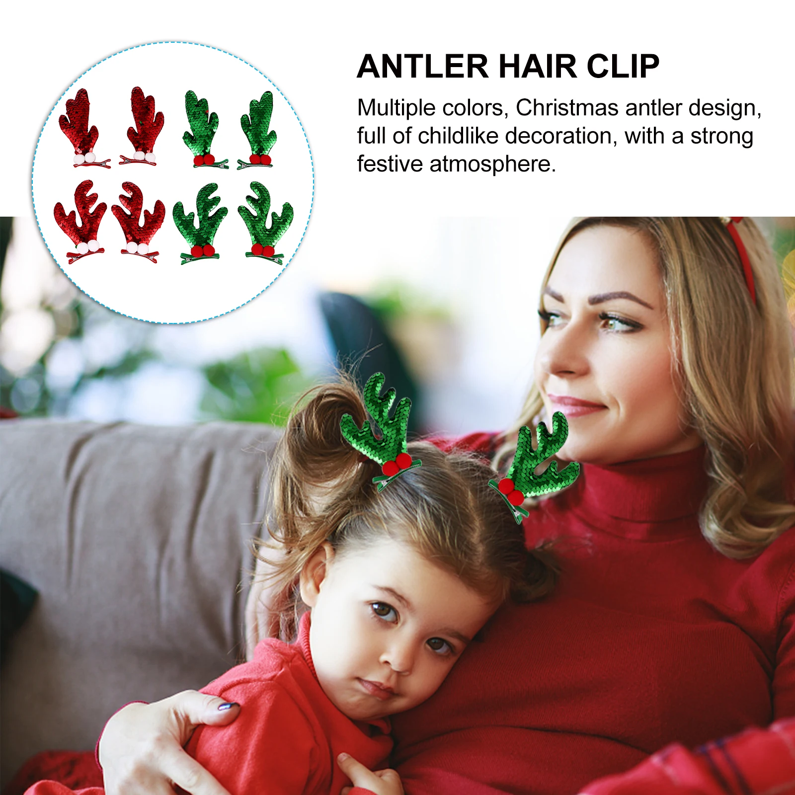 

8 Pcs Antler Hair Clip Deer Antlers Girls Party Headdress Sequins Christmas Decor Child