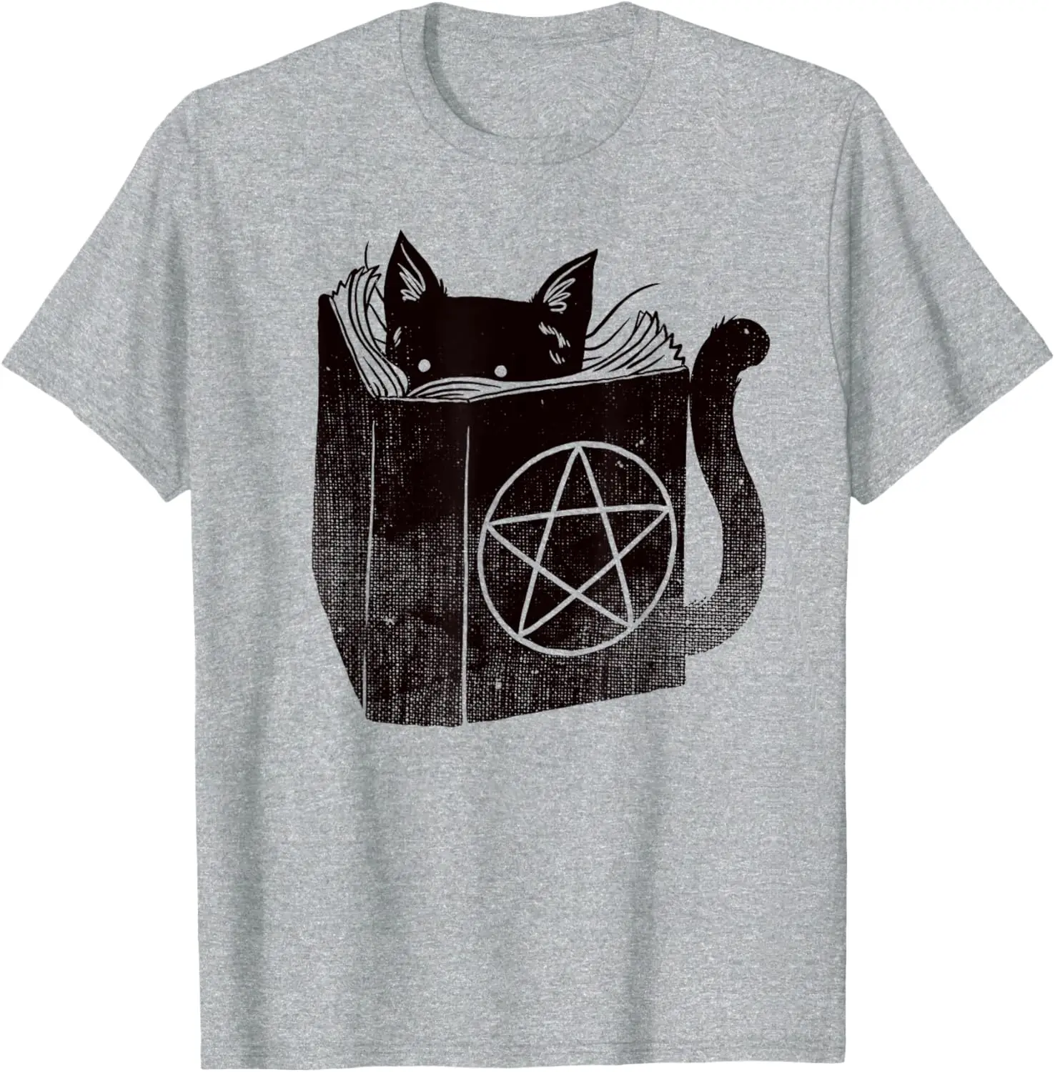 SataniCat Pentagram Cat Satan Demon Necronomicon Book Lover 100% Cotton Printing T-Shirt