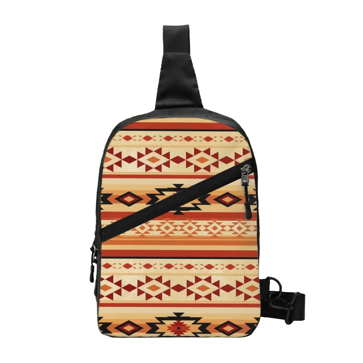 Custom Western Tribal Pattern  Rust And Black Poster Crossbody Sling Backpack Chest Shoulder Bag Cycling Camping Daypack