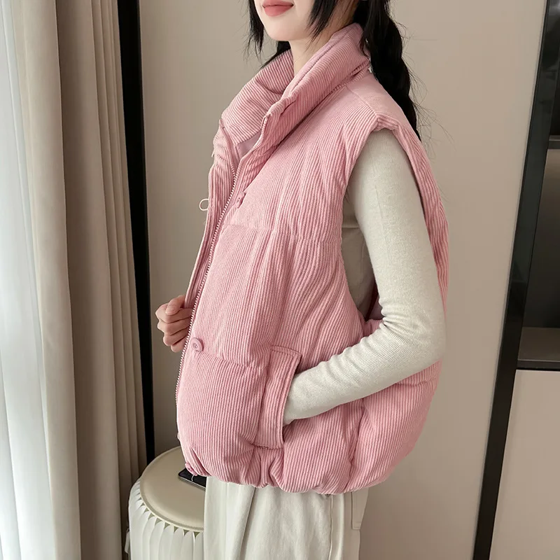 Women's Autumn Winter Top Coat Cotton Coat Vest Stand-up Collar Short Thick Warm Simple Comfortable Soft Niche Versatile Skinny
