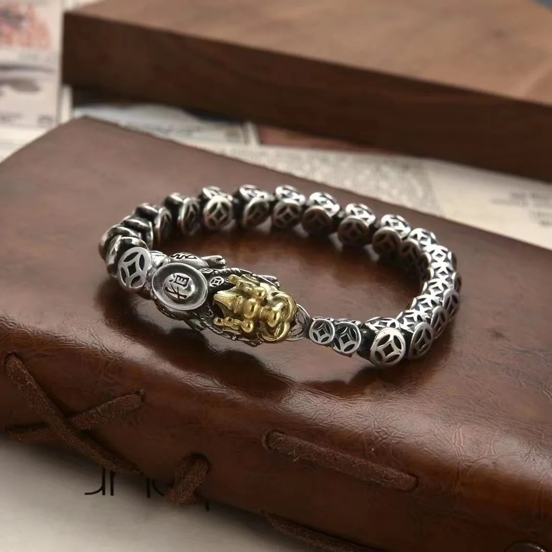 S925 silver ancient copper coin brave men's bracelet personality domineer men's keel chain production of silver bracelet gifts