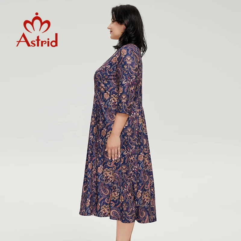 Astrid vestidos femininos para mulher 2022 novo casual oversize solto boho praia flor imprimir uma linha vestido de mangas compridas com colar