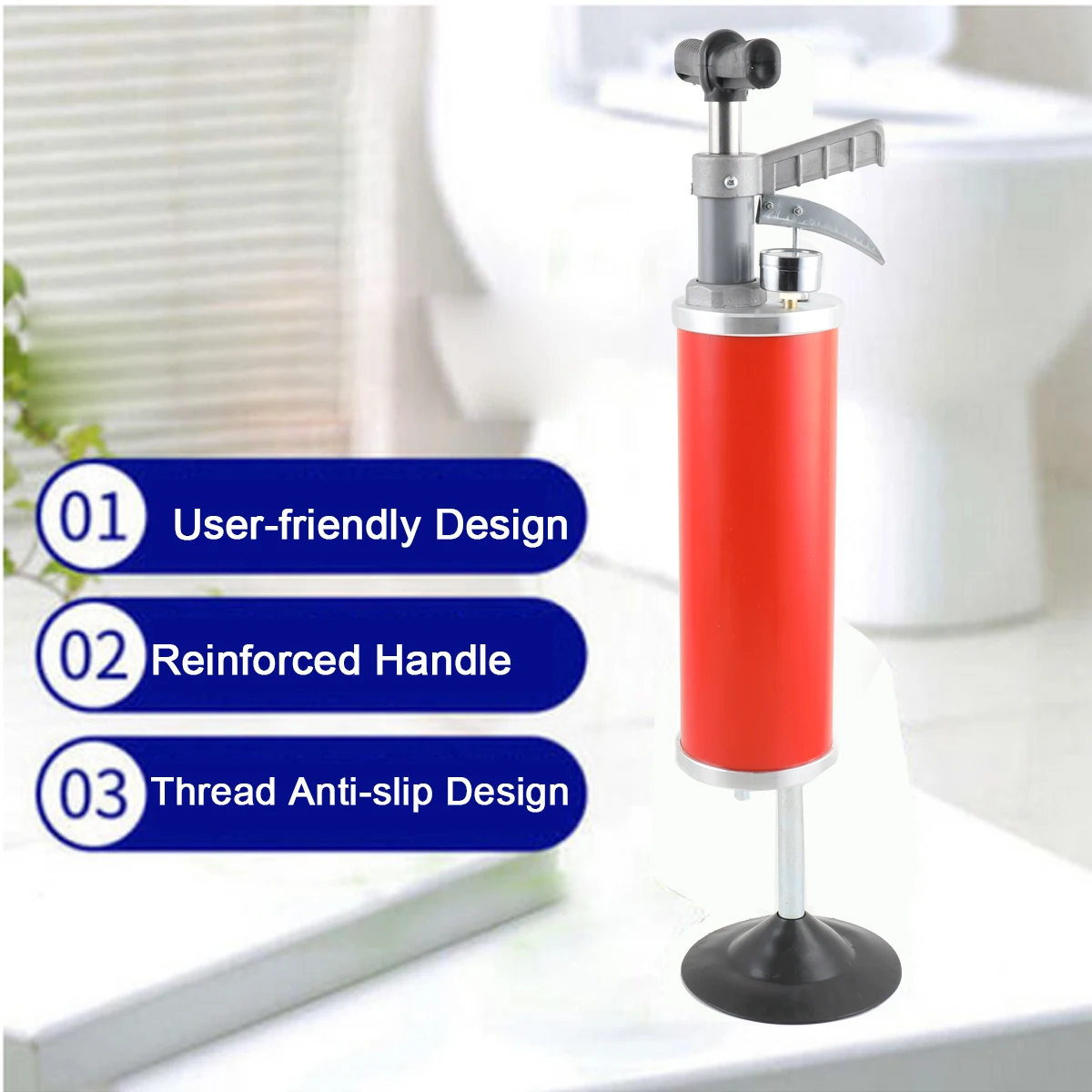 Abflussreiniger, Luftdruck-Rohrreiniger, Aluminiumlegierung und Edelstahl, 0,7 MPa Druck für Toiletten, Waschbecken mehr – Detail 3