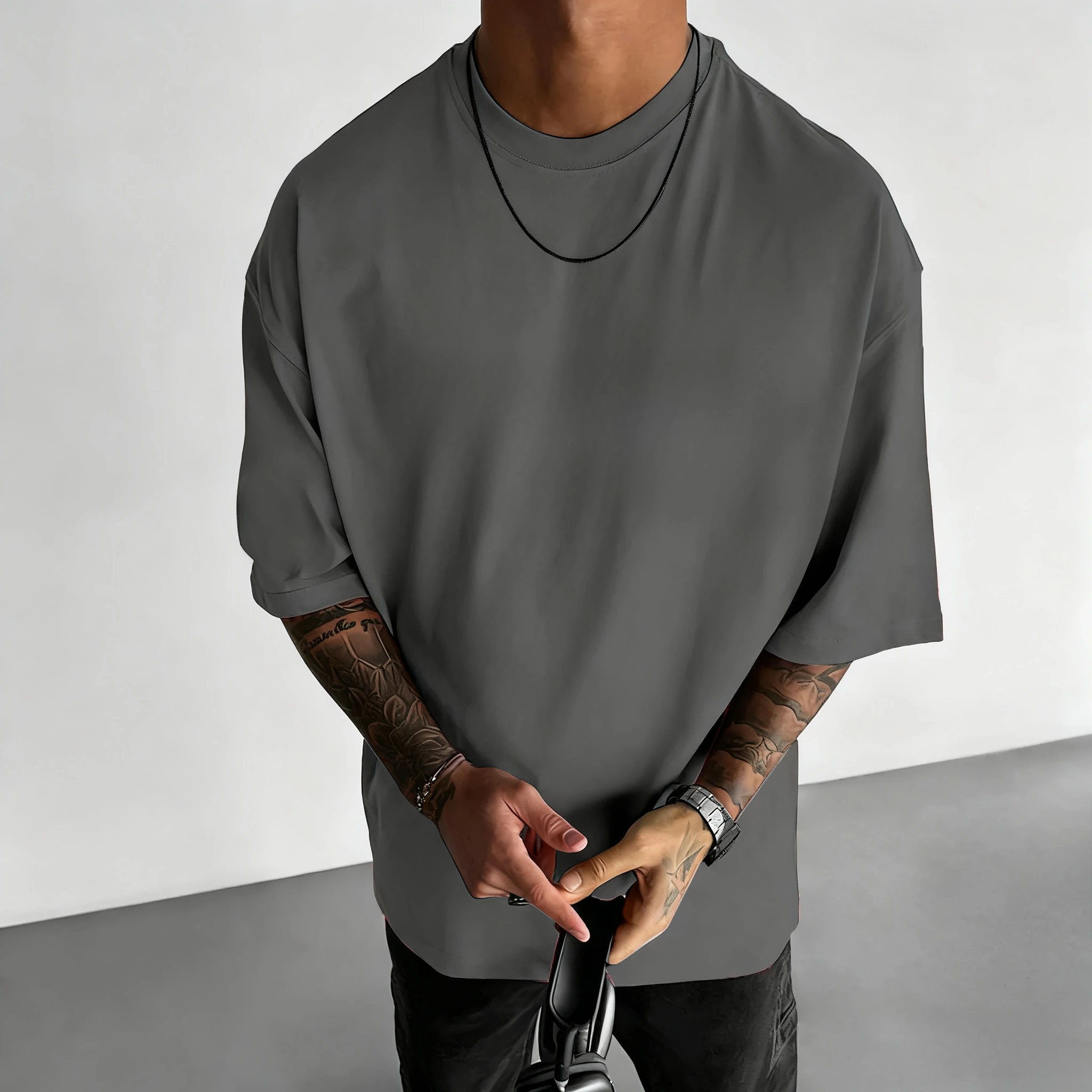 New Spring and Summer Cotton Breathable Solid Color T-shirt American Men's Loose and Fashionable Sports Commuting Top