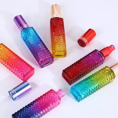 15ml Colorful Square Glass Perfume Bottle Thick Mini Fragrance Cosmetic Packaging Spray Bottle Refillable Glass Vials