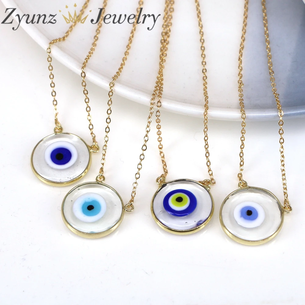 

10PCS, Turkish Lampwork Glass Eyes Necklace for Women Evil Eye Round Pendant Bohemian Lucky Necklaces