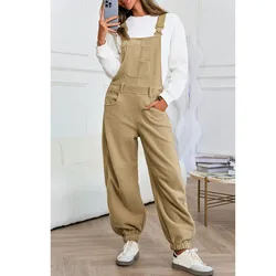 Women'S Wool Jumpsuit Thickened Warm Autumn And Winter Loose Adjustable Straps Casual Jumpsuit With Pockets Enterizos Para Mujer