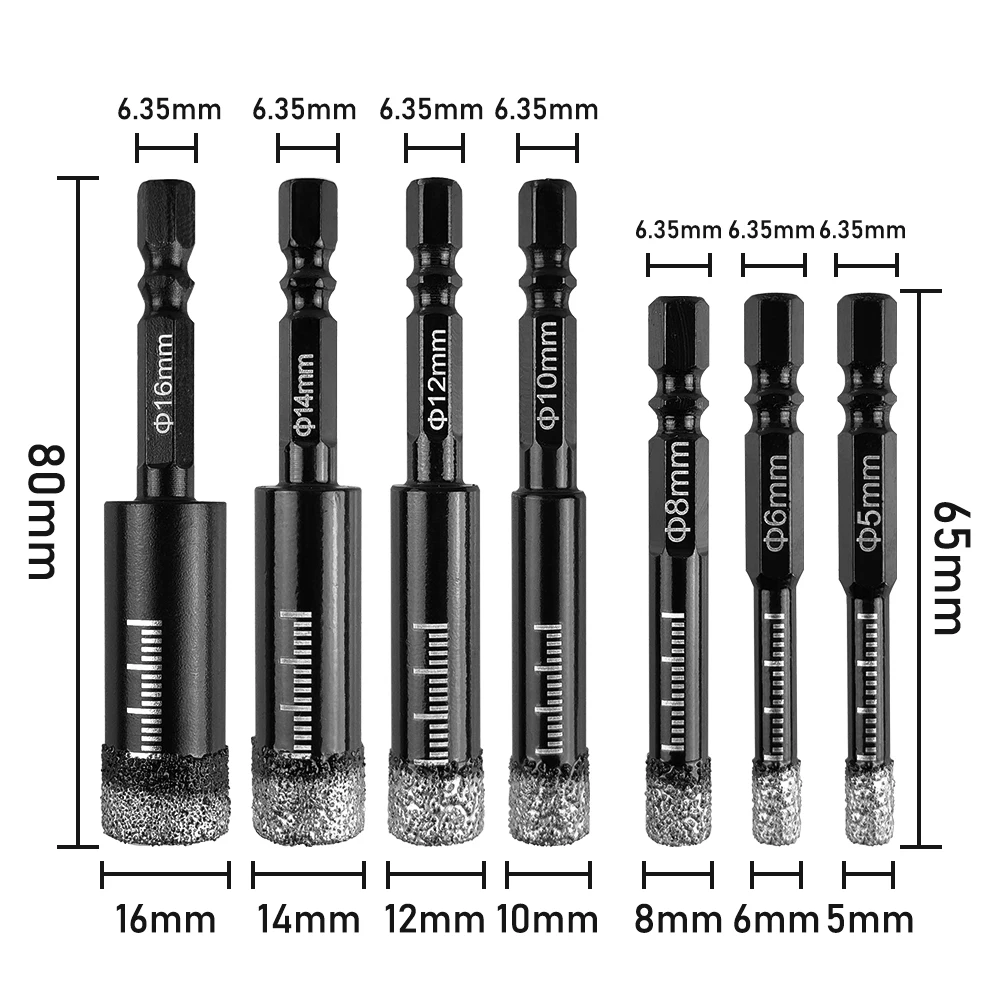 Punta da trapano diamantata per piastrelle in ceramica a secco brasata con gambo esagonale Sega a tazza da 5-16 mm Sega a tazza per marmo Ceramica Granito Porcellana Apri foro per sega