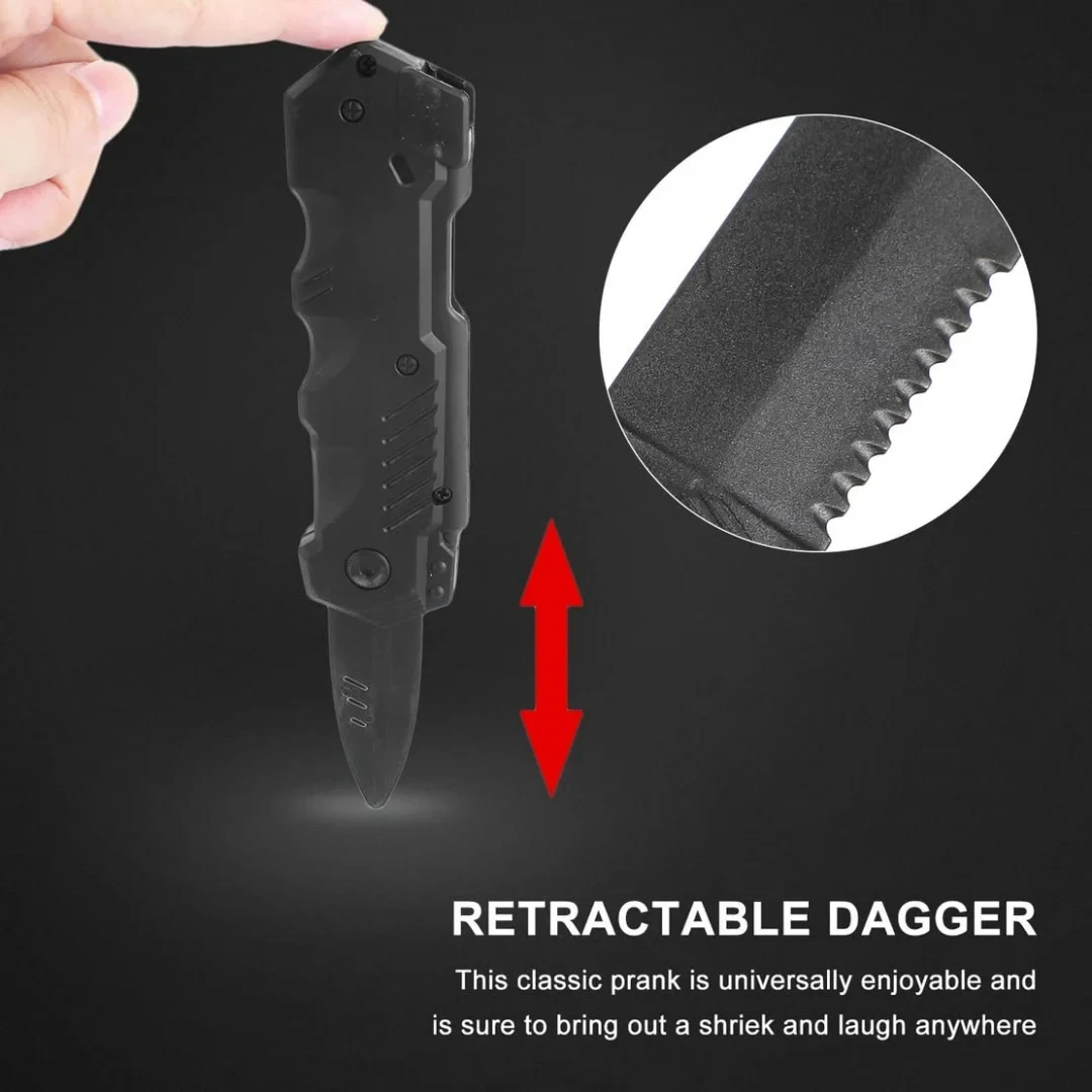 Espada de plástico que desaparece, cuchillo negro retráctil, juguetes falsos, broma divertida, accesorios para fiestas de Halloween, 2 unidades