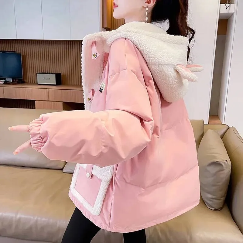Chaqueta de algodón gruesa de estilo coreano con capucha para chicas adolescentes abrigo de Otoño Invierno ropa de estudiante de secundaria de manga larga