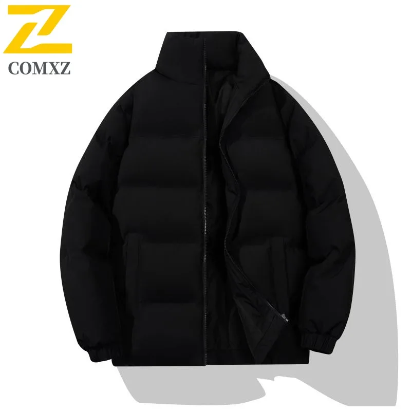 COMXZ Men Bread Jacket Trendy Classic Color Blocking Camping Picnicking Winter Padding Travel Windproof Streetwear Parker Coat